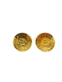 Givenchy Large Medallion Logo Vintage Clip - On Earrings - 24 Wishes Vintage Jewelry