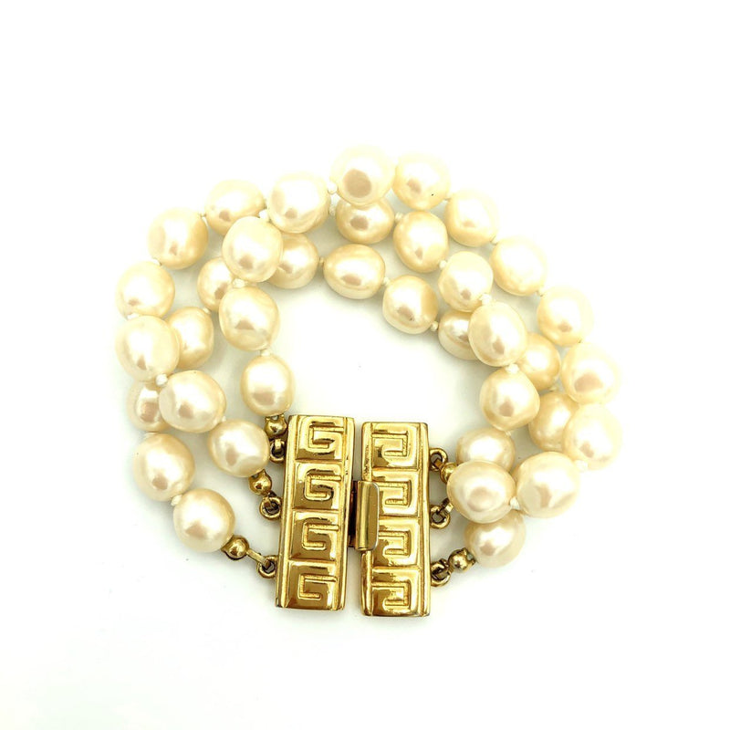 Givenchy Layered Pearl Logo Vintage Bracelet - 24 Wishes Vintage Jewelry