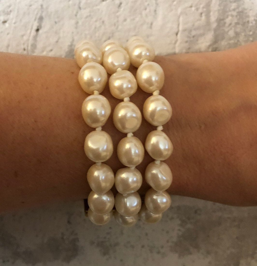 Givenchy Layered Pearl Logo Vintage Bracelet - 24 Wishes Vintage Jewelry