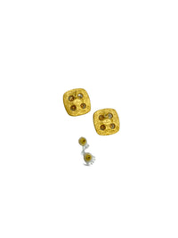 Givenchy Matt Gold Square Button Petite Vintage Pierced Earrings - 24 Wishes Vintage Jewelry