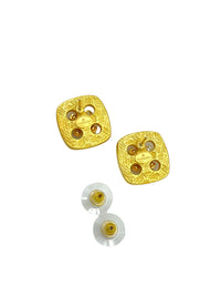 Givenchy Matt Gold Square Button Petite Vintage Pierced Earrings - 24 Wishes Vintage Jewelry