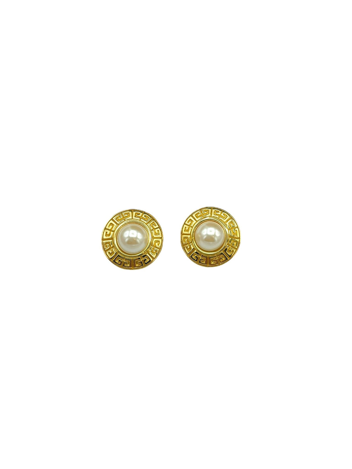 Givenchy Round Logo Vintage Pearl Clip - On Earrings - 24 Wishes Vintage Jewelry