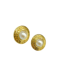 Givenchy Round Logo Vintage Pearl Clip - On Earrings - 24 Wishes Vintage Jewelry