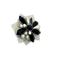 Givenchy Silver & Black Filigree Floral Vintage Brooch - 24 Wishes Vintage Jewelry