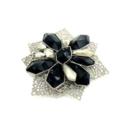 Givenchy Silver & Black Filigree Floral Vintage Brooch - 24 Wishes Vintage Jewelry