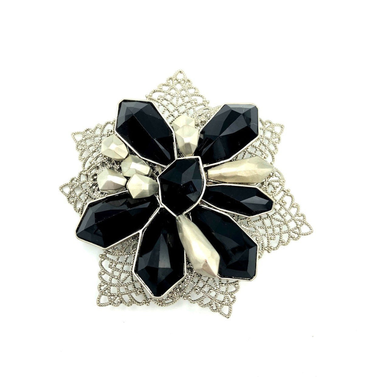 Givenchy Silver & Black Filigree Floral Vintage Brooch - 24 Wishes Vintage Jewelry