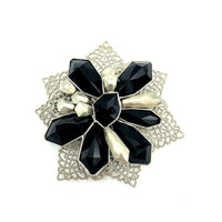 Givenchy Silver & Black Filigree Floral Vintage Brooch - 24 Wishes Vintage Jewelry