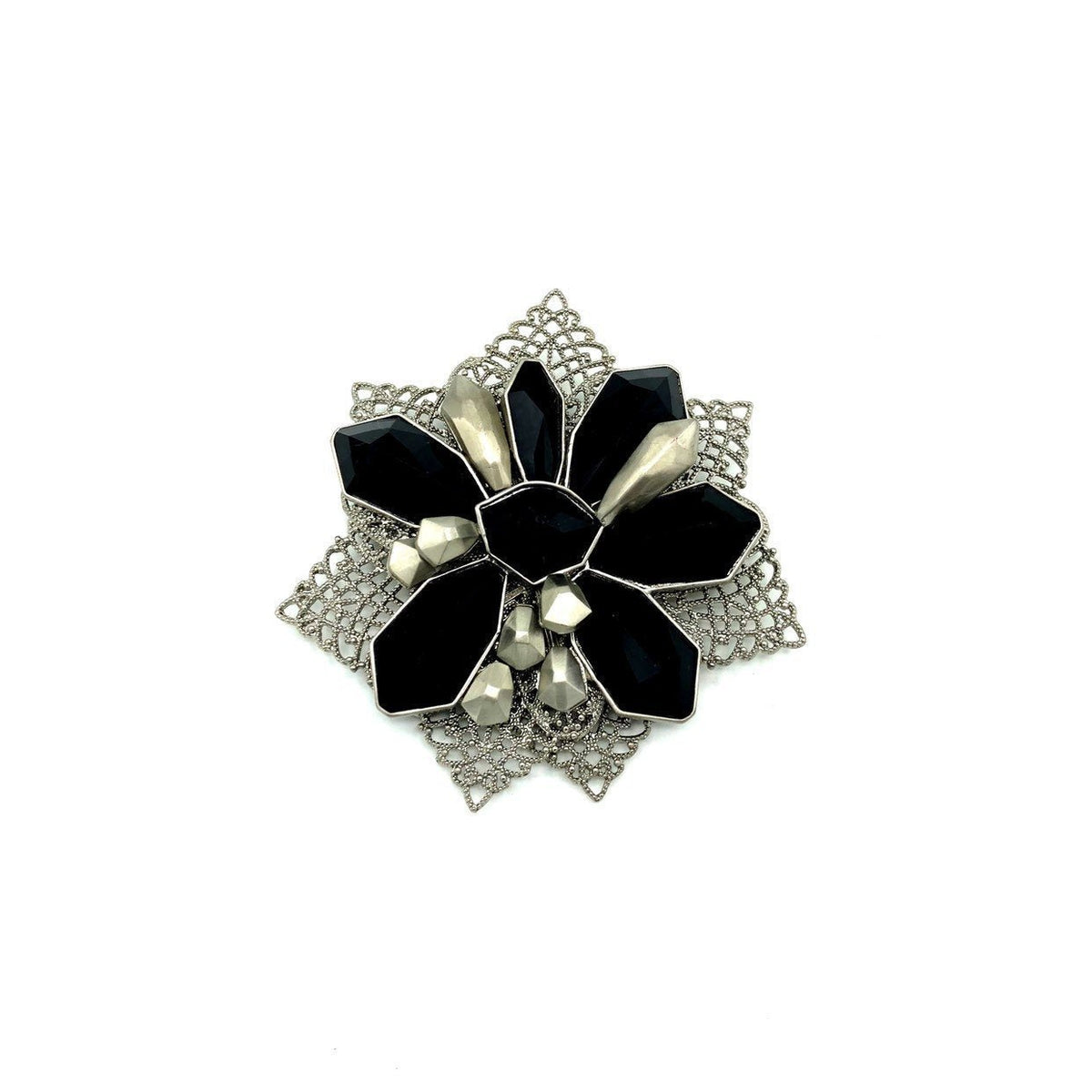 Givenchy Silver & Black Filigree Floral Vintage Brooch - 24 Wishes Vintage Jewelry