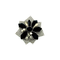Givenchy Silver & Black Filigree Floral Vintage Brooch - 24 Wishes Vintage Jewelry