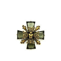 Gold Accessocraft Maltese Cross Glass Smoky Quartz Brooch - 24 Wishes Vintage Jewelry