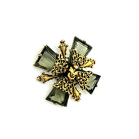 Gold Accessocraft Maltese Cross Glass Smoky Quartz Brooch - 24 Wishes Vintage Jewelry