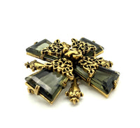 Gold Accessocraft Maltese Cross Glass Smoky Quartz Brooch - 24 Wishes Vintage Jewelry