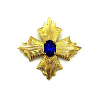 Gold Accessocraft Maltese Cross Sapphire Blue Rhinestone Brooch - 24 Wishes Vintage Jewelry