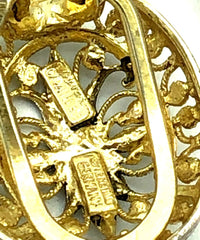 Gold Alice Caviness Filigree Marcasite Sterling Vintage Clip - On Earrings - 24 Wishes Vintage Jewelry