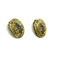 Gold Alice Caviness Filigree Marcasite Sterling Vintage Clip - On Earrings - 24 Wishes Vintage Jewelry