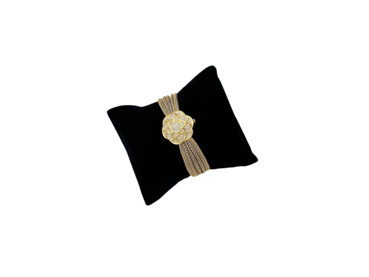 Gold Art Deco Style Clear Rhinestone Anne Klein Wristwatch - 24 Wishes Vintage Jewelry