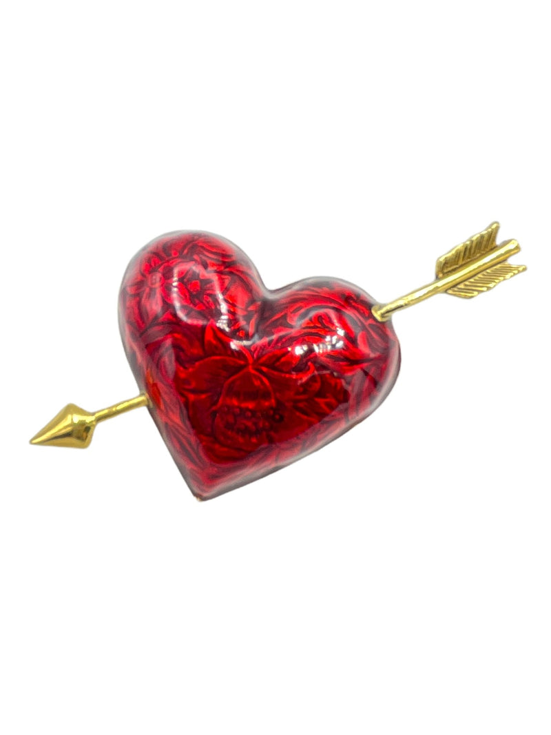 Gold Avon Victorian Revival Red Enamel Heart Brooch - 24 Wishes Vintage Jewelry