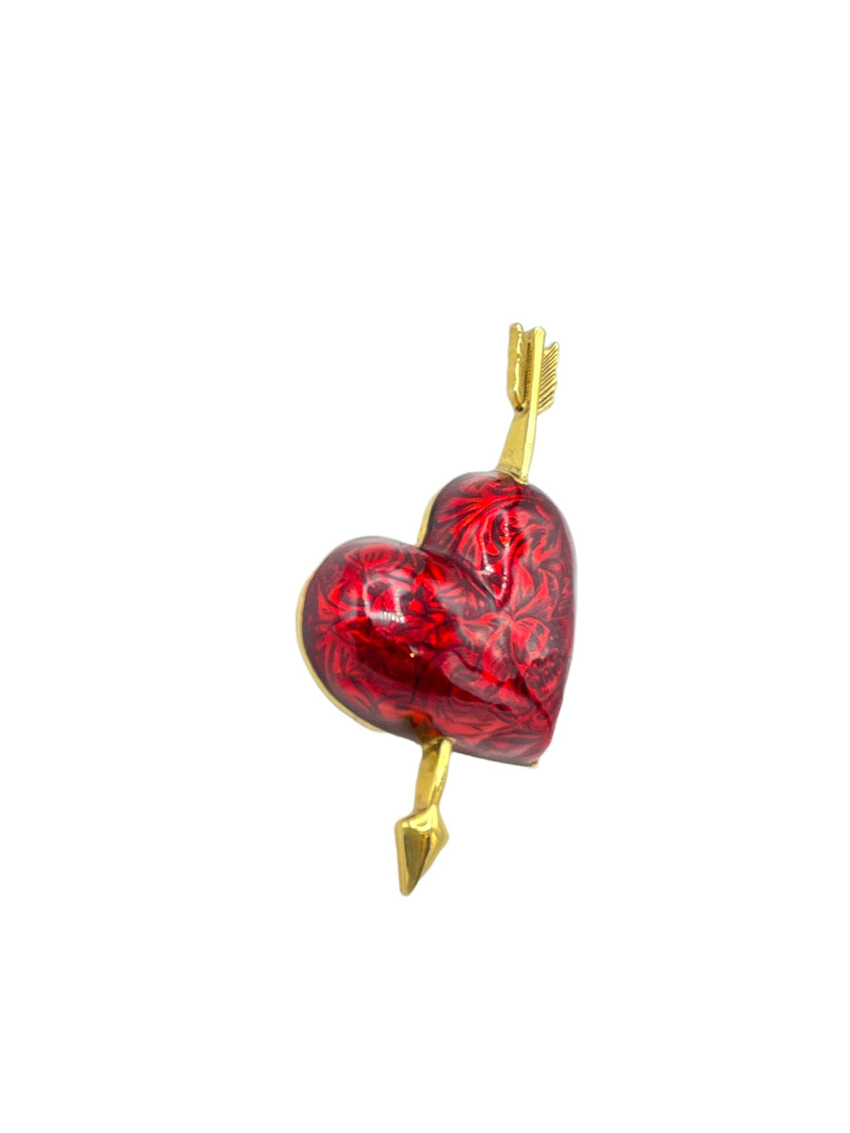 Gold Avon Victorian Revival Red Enamel Heart Brooch - 24 Wishes Vintage Jewelry