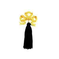 Gold Bow Ribbon & Black Tassel Vintage Brooch - 24 Wishes Vintage Jewelry