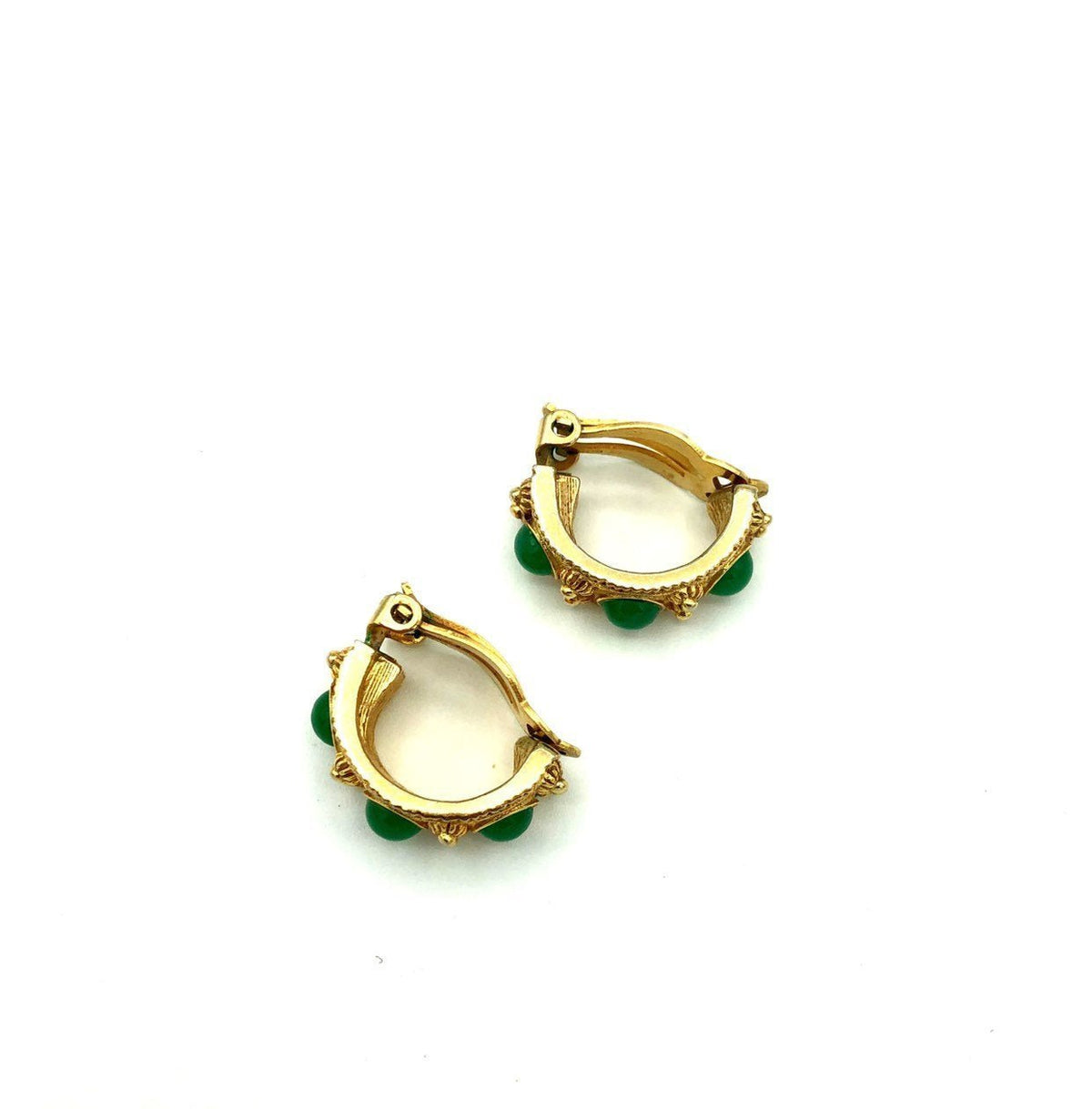 Gold Byzantine Cabochon Nettie Rosenstein Vintage Clip - On Earrings - 24 Wishes Vintage Jewelry