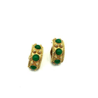 Gold Byzantine Cabochon Nettie Rosenstein Vintage Clip - On Earrings - 24 Wishes Vintage Jewelry