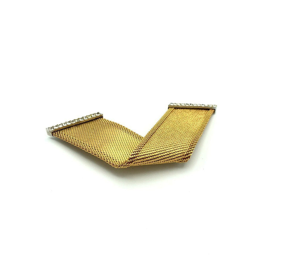 Gold Christian Dior Mesh Ribbon Classic Vintage Brooch - 24 Wishes Vintage Jewelry