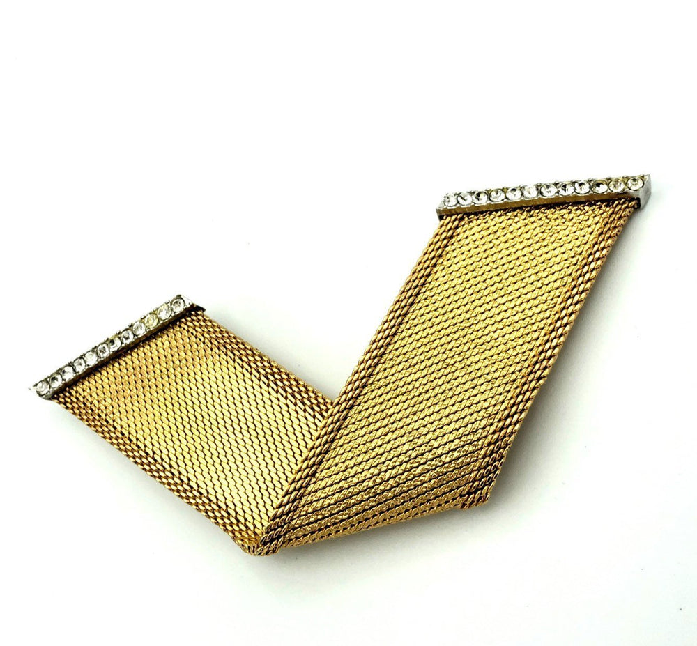 Gold Christian Dior Mesh Ribbon Classic Vintage Brooch - 24 Wishes Vintage Jewelry