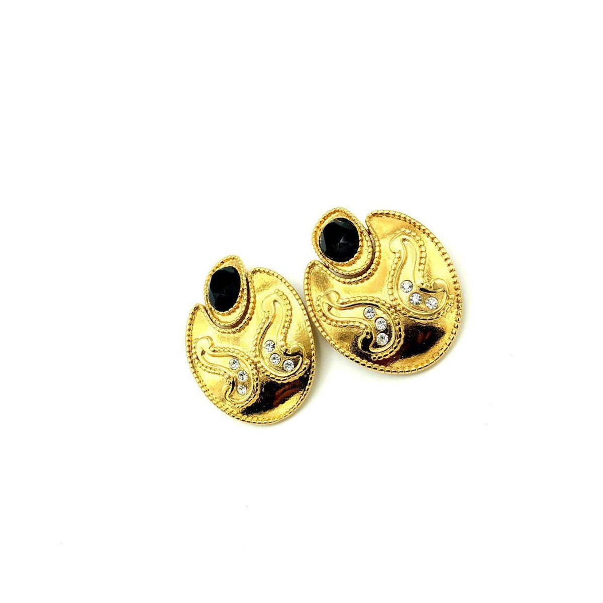 Gold Chunky Door Knocker Vintage Clip - On Earrings By Jacqueline Ferrar - 24 Wishes Vintage Jewelry