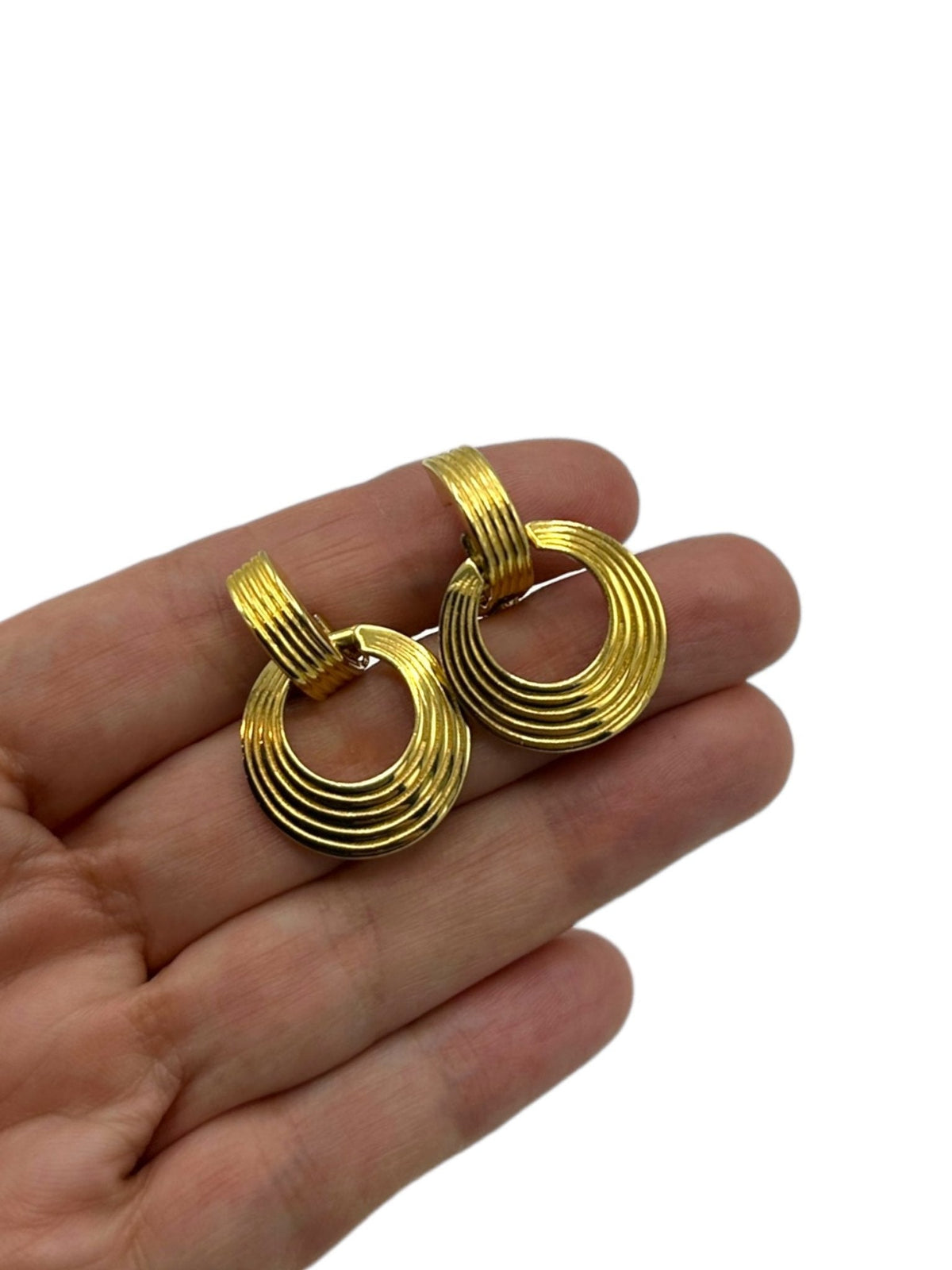 Gold Classic Door Knocker Hoop Clip - On Earrings by Mimi di N - 24 Wishes Vintage Jewelry