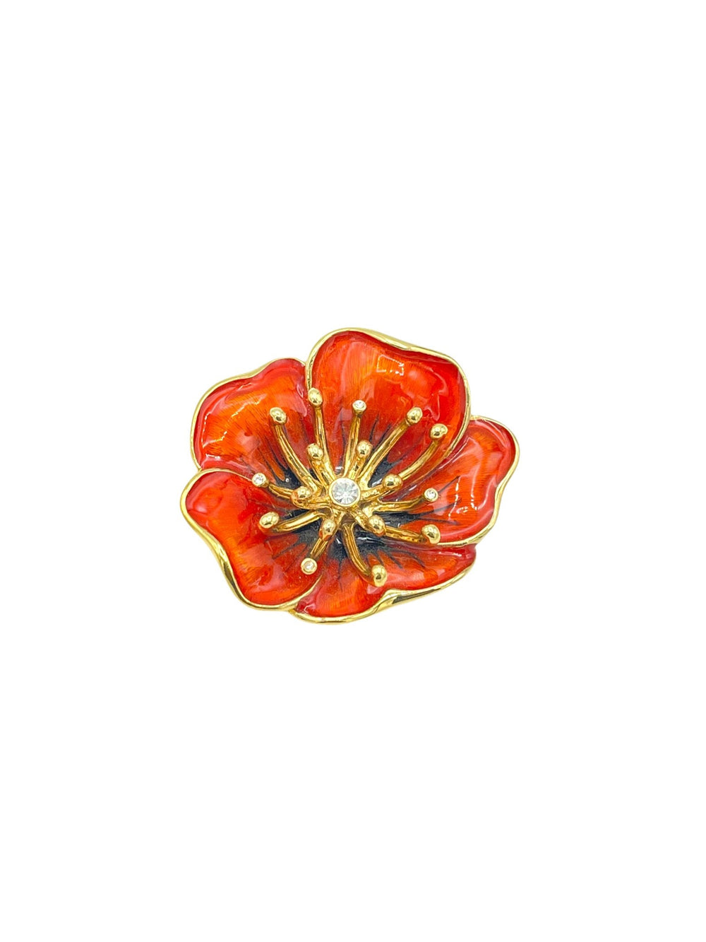 Gold Classic Monet Orange Poppy Enamel Flower Vintage Brooch - 24 Wishes Vintage Jewelry