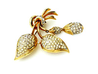 Gold Coro Pegasus Floral Diamante Rhinestone Vintage Brooch - 24 Wishes Vintage Jewelry