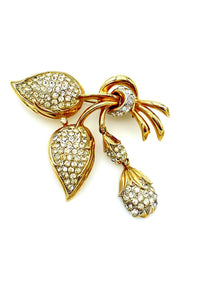 Gold Coro Pegasus Floral Diamante Rhinestone Vintage Brooch - 24 Wishes Vintage Jewelry