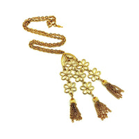 Gold Crown Trifari Flower Tassel Vintage Pendant - 24 Wishes Vintage Jewelry