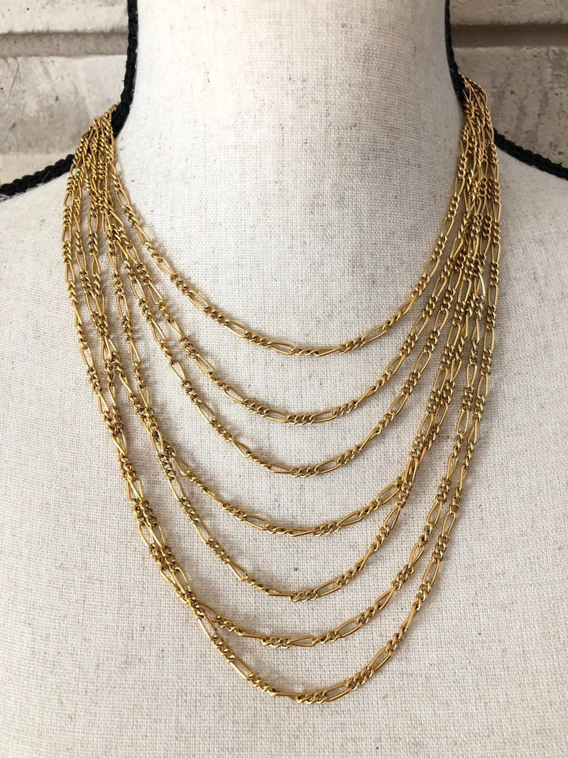 Gold Crown Trifari Vintage Layered Chain Necklace - 24 Wishes Vintage Jewelry