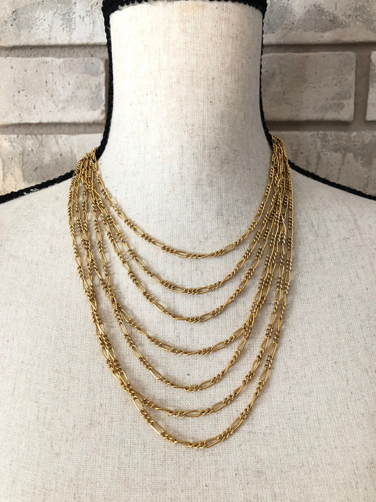 Gold Crown Trifari Vintage Layered Chain Necklace – 24