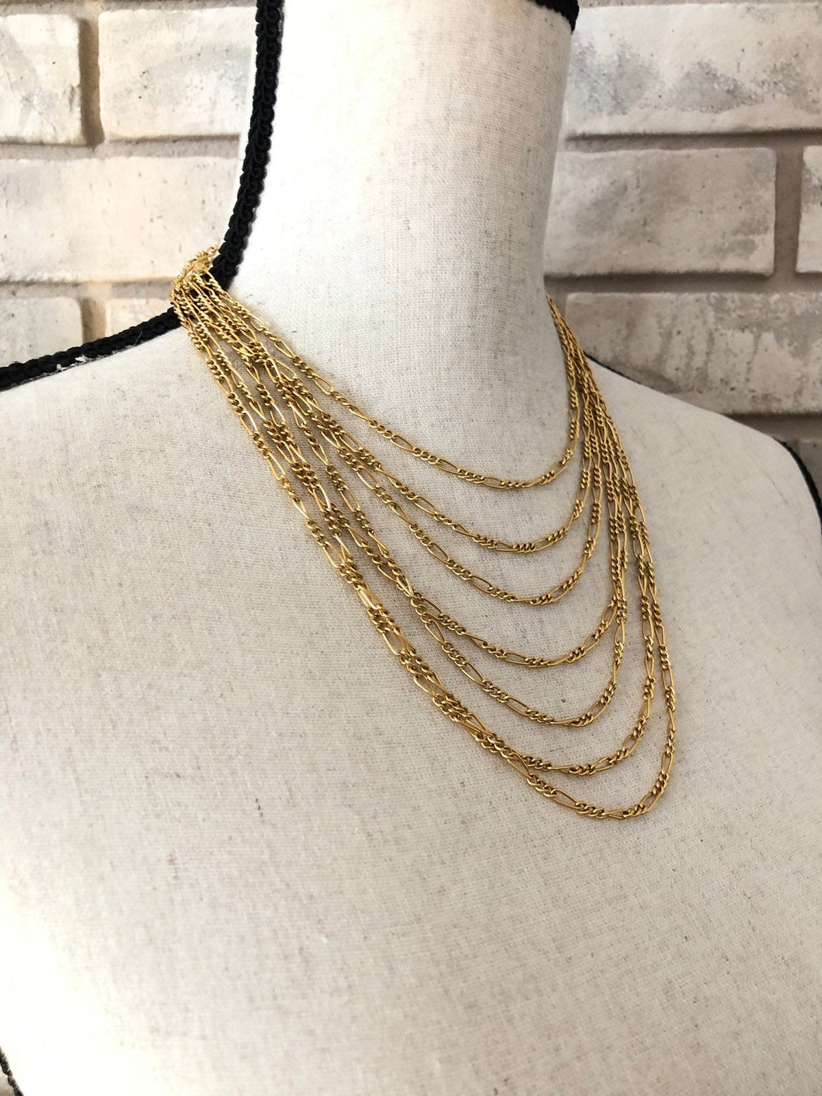 Gold Crown Trifari Vintage Layered Chain Necklace - 24 Wishes Vintage Jewelry