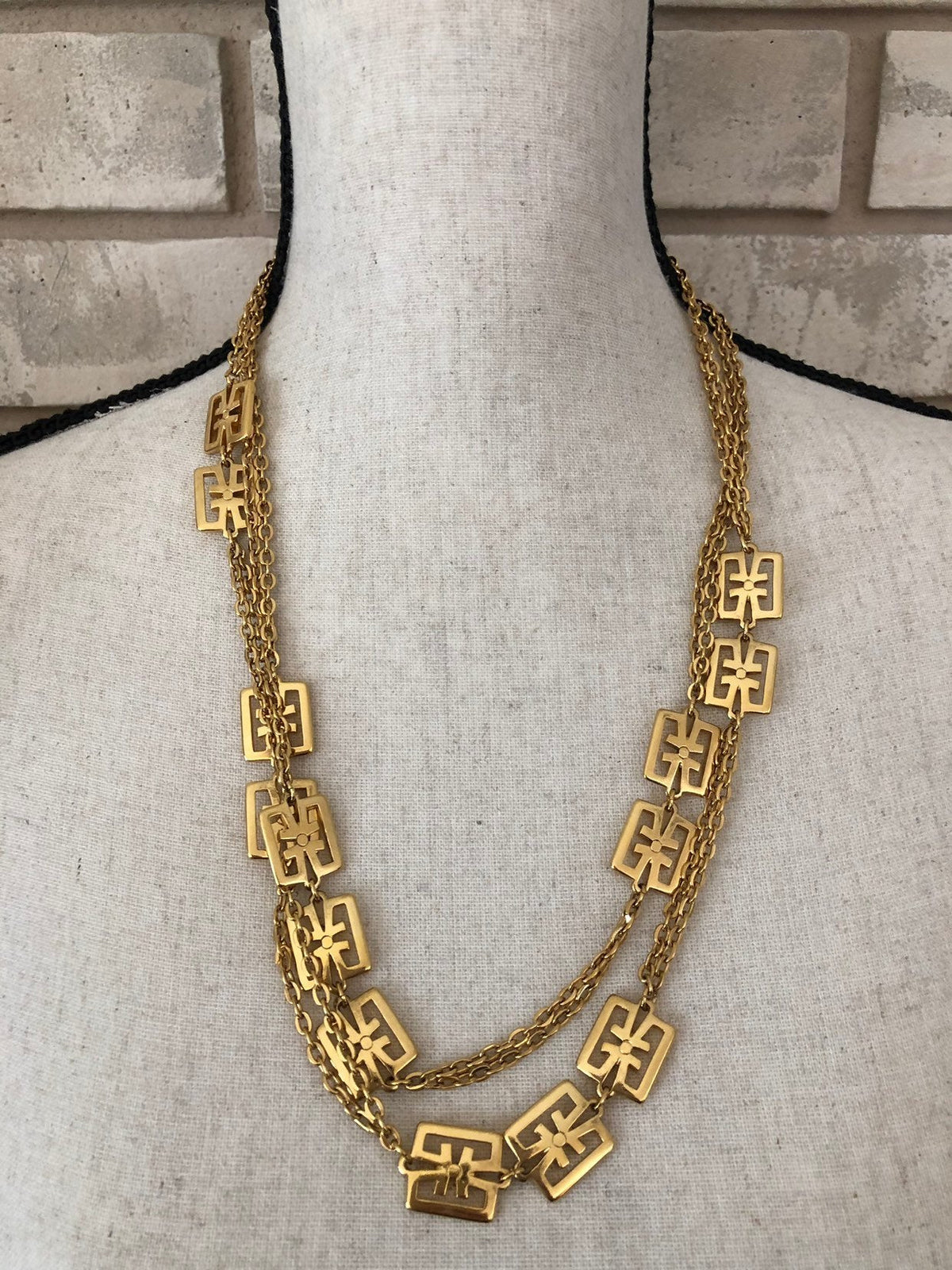 Gold Crown Trifari Vintage Layered Long Chain Necklace - 24 Wishes Vintage Jewelry