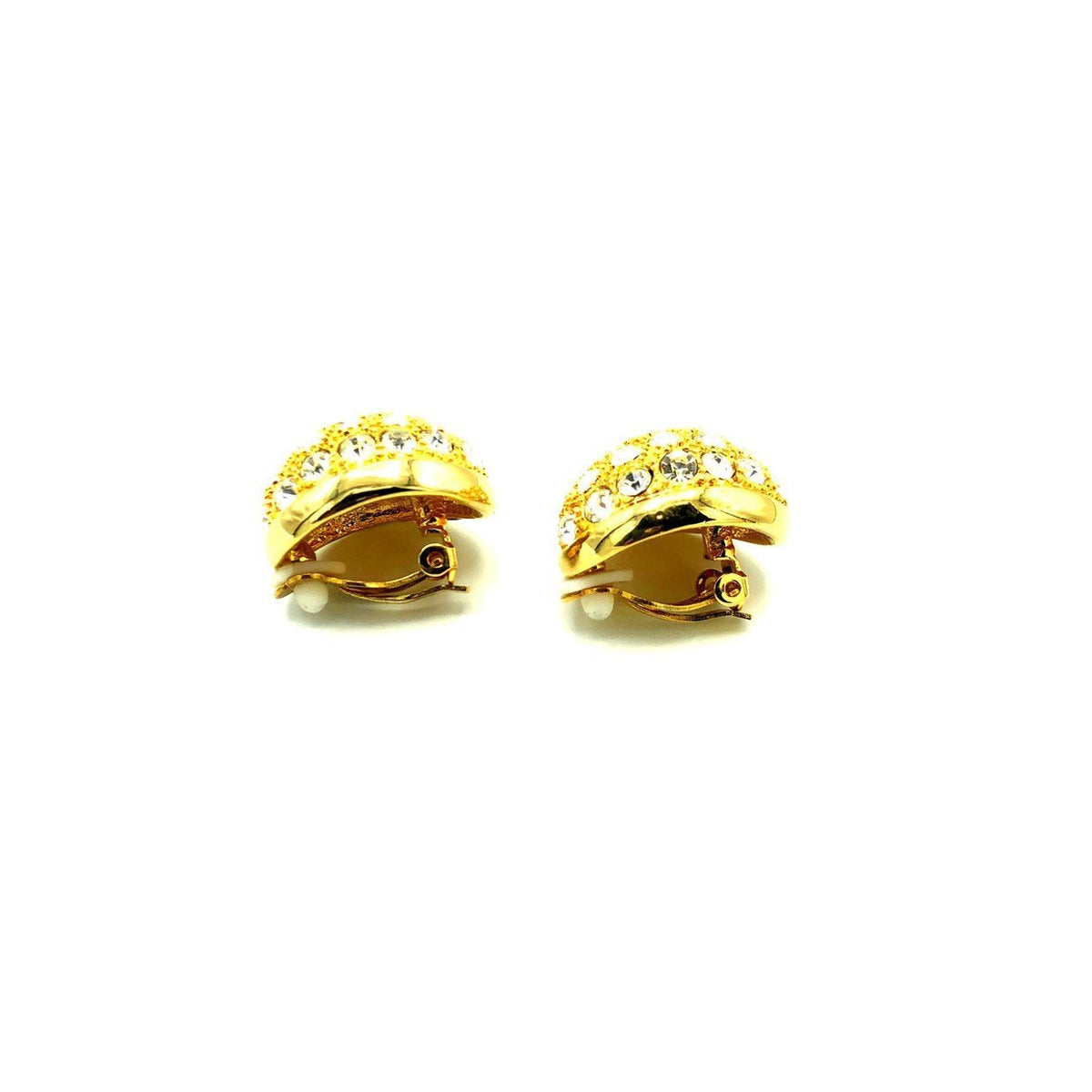 Gold Diamante Half Hoop Rhinestone Vintage Clip - On Earrings - 24 Wishes Vintage Jewelry