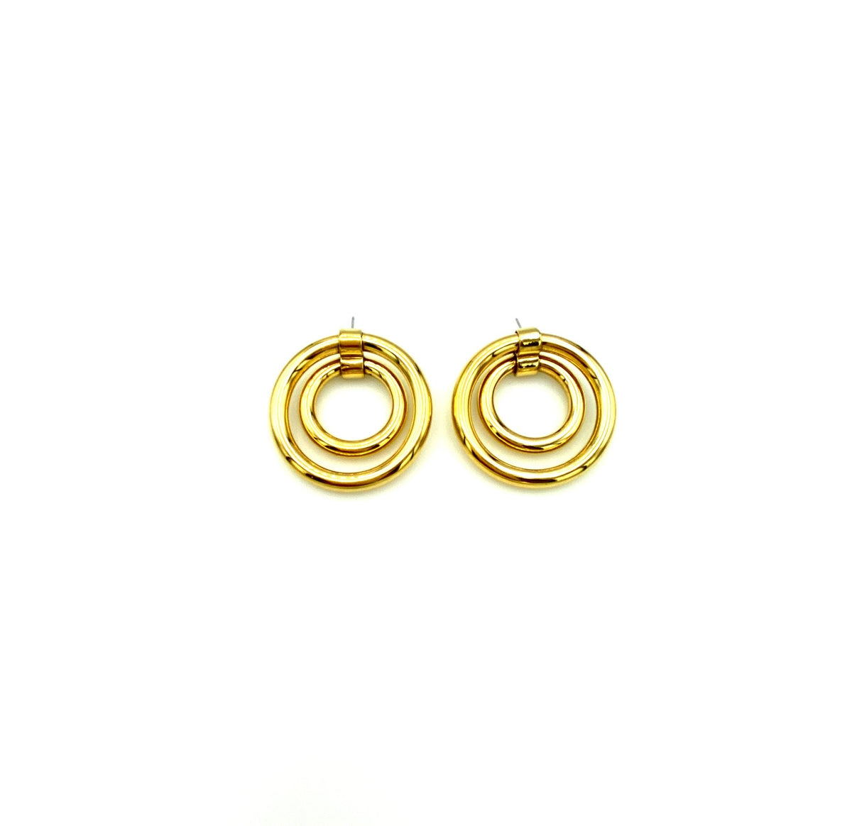 Gold Double Circle Hoop Vintage Pierced Earrings - 24 Wishes Vintage Jewelry