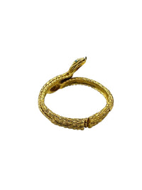 Gold Double Headed Snake Hinged Bangle Clamper Bracelet - 24 Wishes Vintage Jewelry