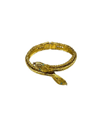 Gold Double Headed Snake Hinged Bangle Clamper Bracelet - 24 Wishes Vintage Jewelry