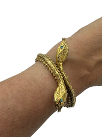 Gold Double Headed Snake Hinged Bangle Clamper Bracelet - 24 Wishes Vintage Jewelry