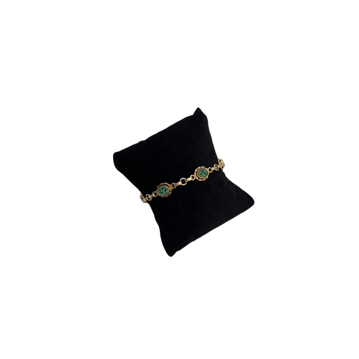 Gold - Filled Carved Faux Jade Oval Link Vintage Layering Chain Bracelet 24 Wishes Vintage Jewelry