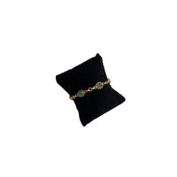 Gold - Filled Carved Faux Jade Oval Link Vintage Layering Chain Bracelet 24 Wishes Vintage Jewelry