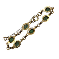 Gold - Filled Carved Faux Jade Oval Link Vintage Layering Chain Bracelet 24 Wishes Vintage Jewelry