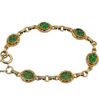 Gold - Filled Carved Faux Jade Oval Link Vintage Layering Chain Bracelet 24 Wishes Vintage Jewelry