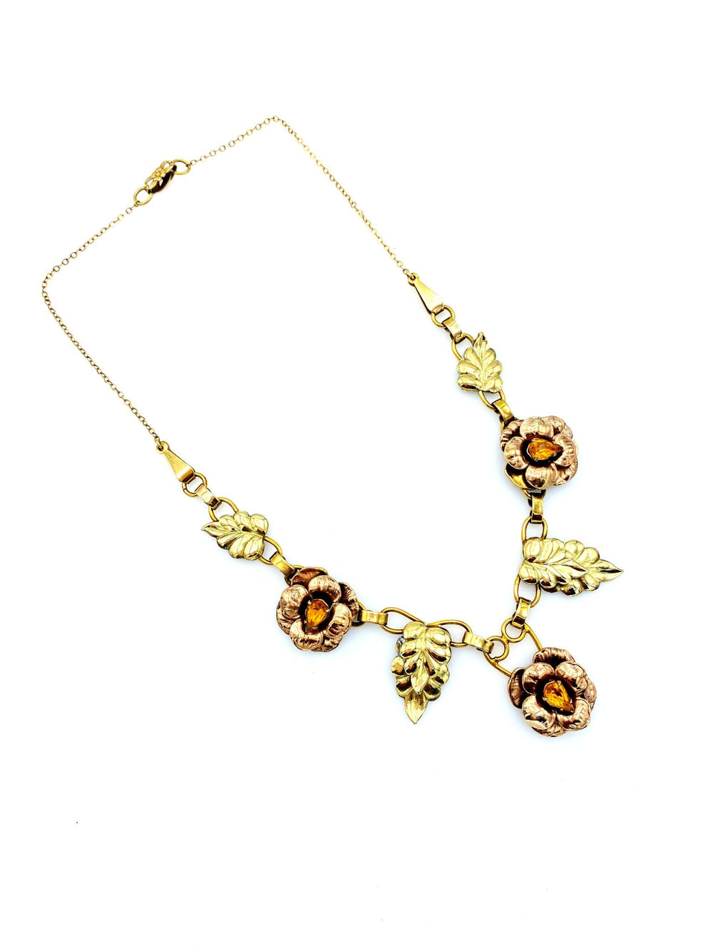 Gold Filled Floral Rhinestone Vintage Pendant - 24 Wishes Vintage Jewelry