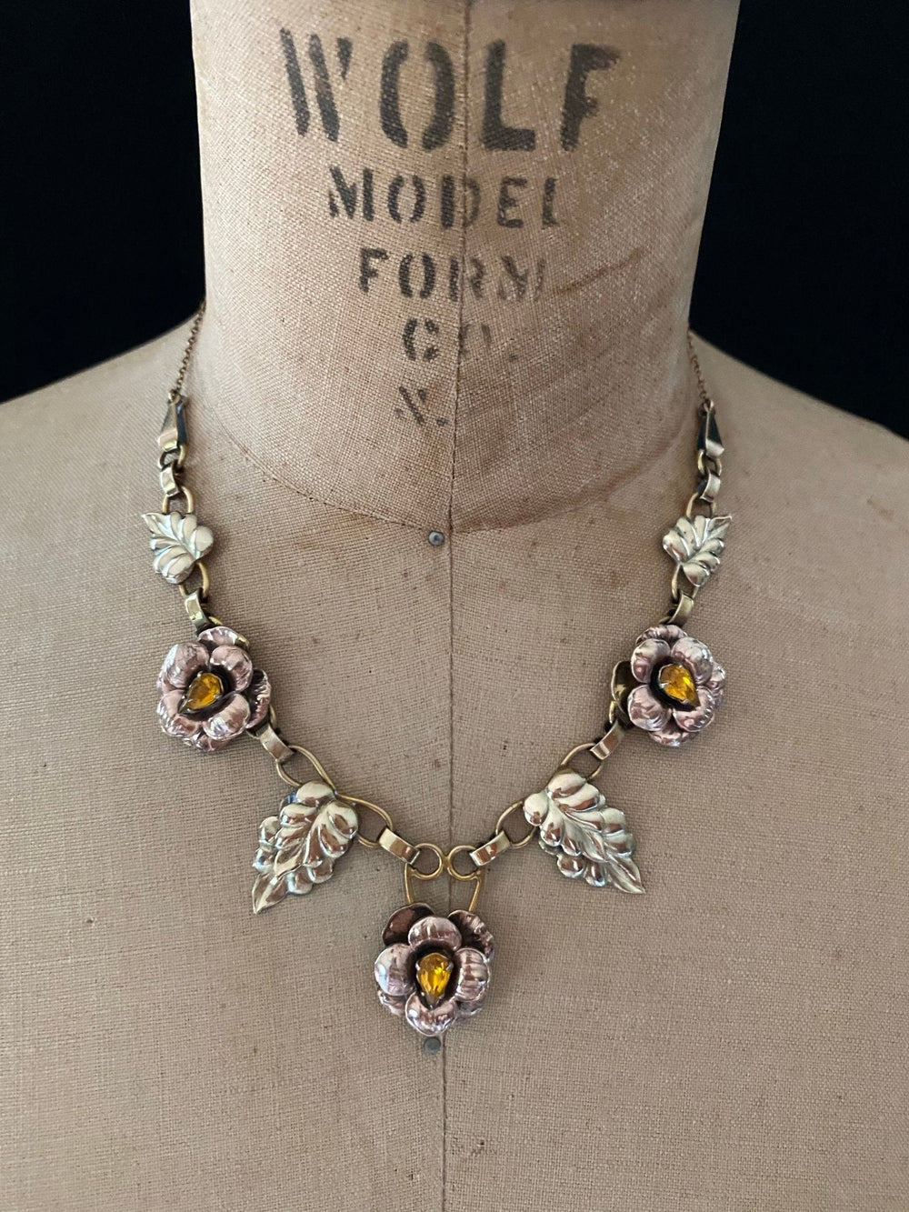 Gold Filled Floral Rhinestone Vintage Pendant - 24 Wishes Vintage Jewelry