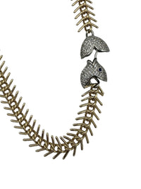 Gold Fishbone Pave Fish Clasp Necklace - 24 Wishes Vintage Jewelry