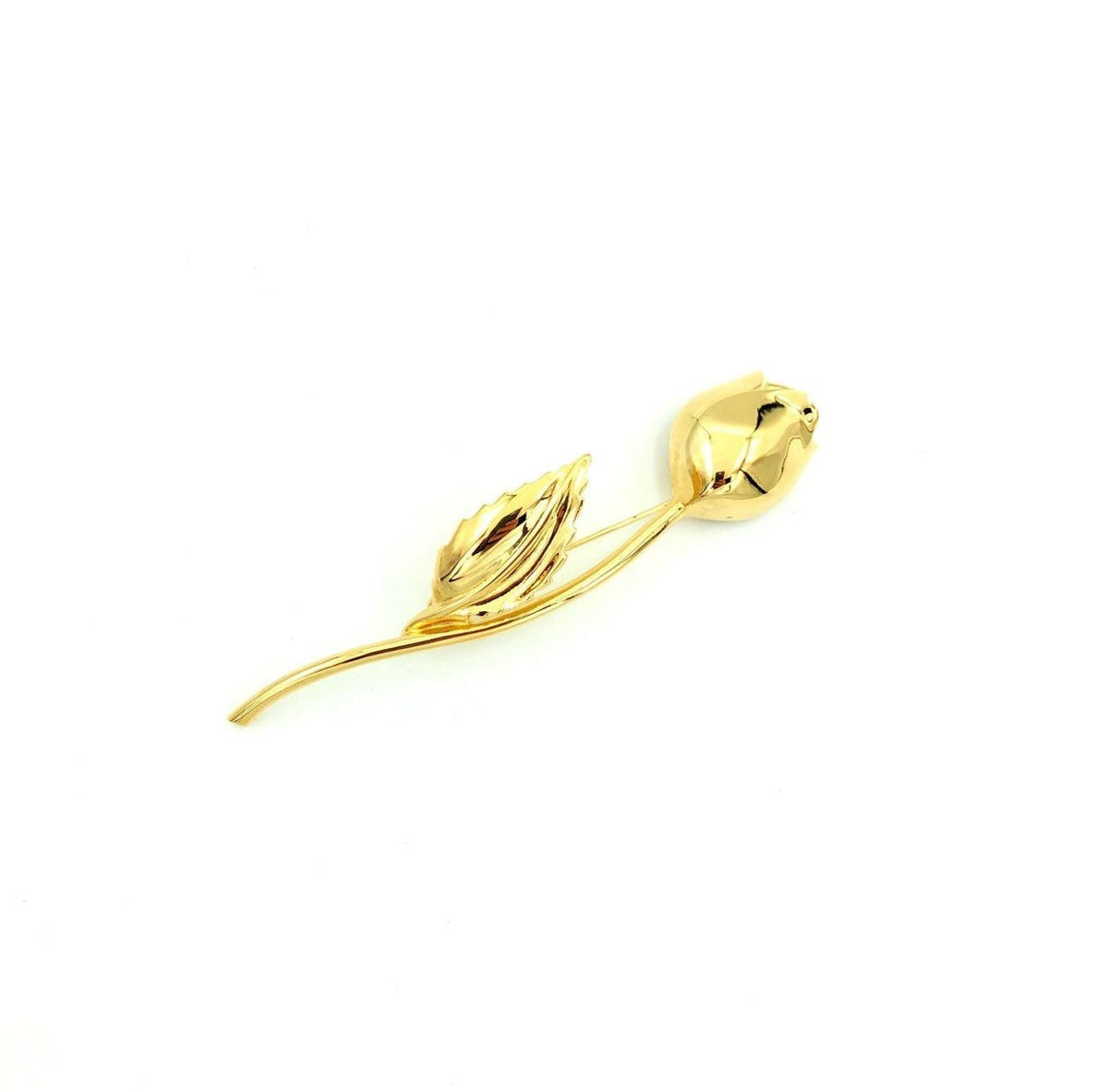 Gold Givenchy Long Stem Rose Vintage Brooch Pin - 24 Wishes Vintage Jewelry